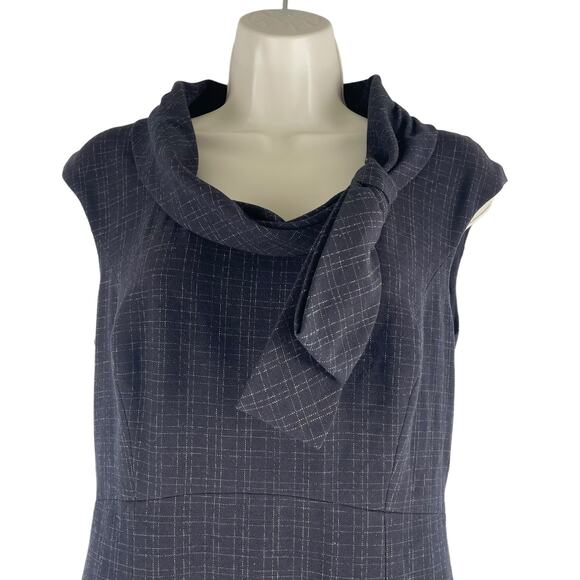 Classiques Entier Check Sheath Dress Bow Neck Gray Brown Size 6 - Picture 3 of 9